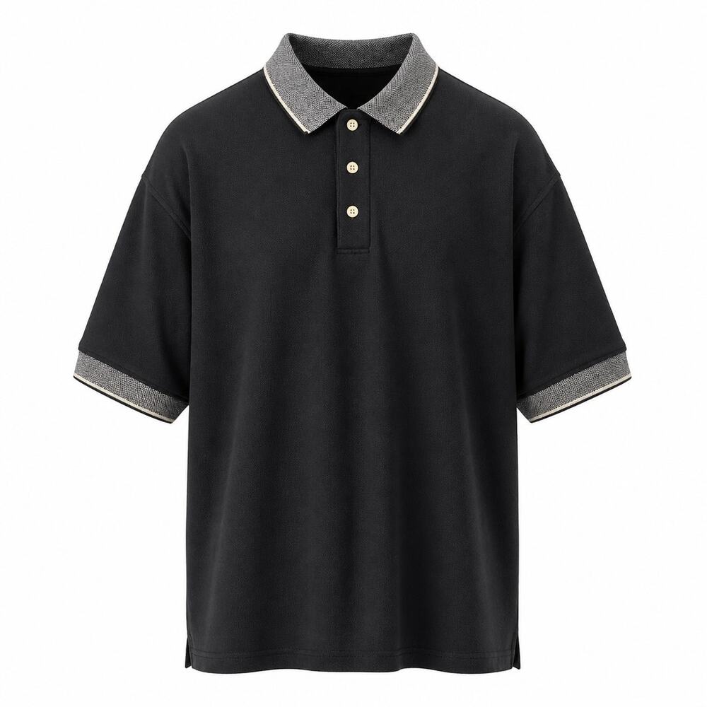 Steve Stricker Vintage Fairway Sport Golf Polo Shirt Black Jacquard Trim Men's L